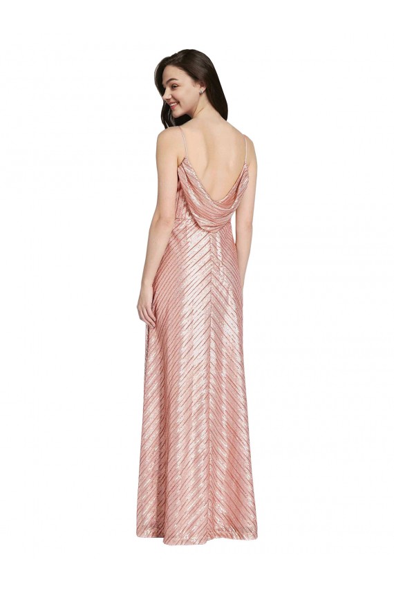 Comprare Oro rosa Tubino Scollatura a V Paillettes Lunga Formali Abiti da damigella donore / Abiti da sera / Abiti da ballo