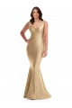 Comprare Oro tenero Stile sirena Scollatura a V Raso Setoso Lunga Formali Abiti da damigella donore / Abiti da sera / Abiti da ballo