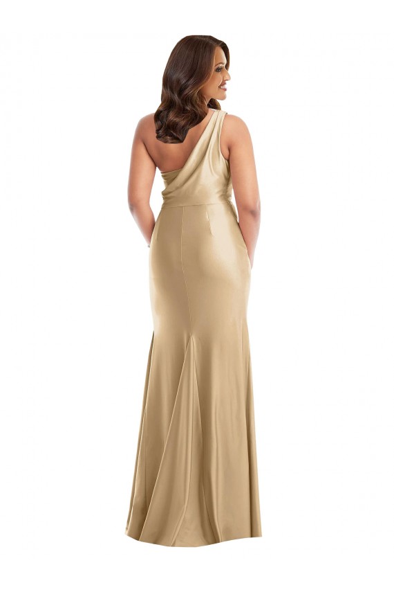 Comprare Oro tenero Stile sirena Una spalla Raso Setoso Lunga Formali Abiti da damigella donore / Abiti da sera / Abiti da ballo
