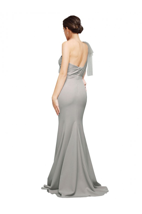 Comprare Ostrica dargento Stile sirena Una spalla Innamorato Sweep treno Crespo Elastico Tulle Lunga Formali Abiti da damigella donore / Abiti da sera / Abiti da ballo