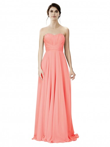 Comprare Peach Linea A Senza spalline Chiffona Lunga Abiti da damigella donore