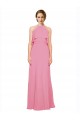 Comprare Pelle rosa Linea A Capestro Alto Collo Chiffona Lunga Abiti da damigella donore