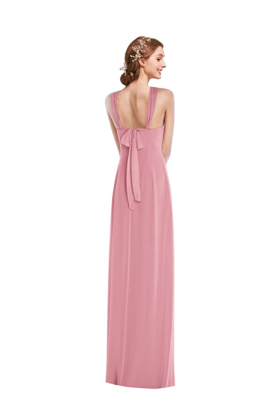 Comprare Pelle rosa Linea A Capestro Chiffona Lunga Abiti da damigella donore