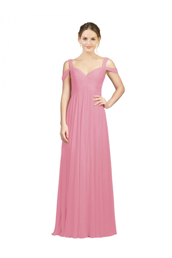 Comprare Pelle rosa Linea A Chiffona Lunga Abiti da damigella donore