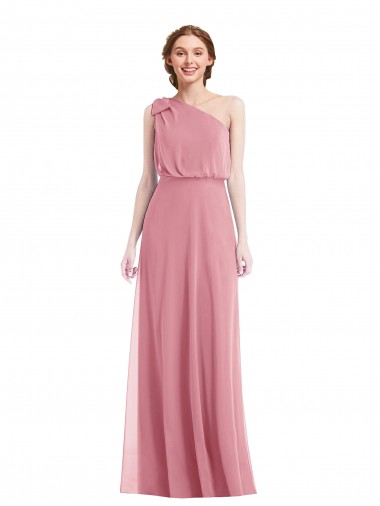 Comprare Pelle rosa Linea A Una spalla Chiffona Lunga Abiti da damigella donore