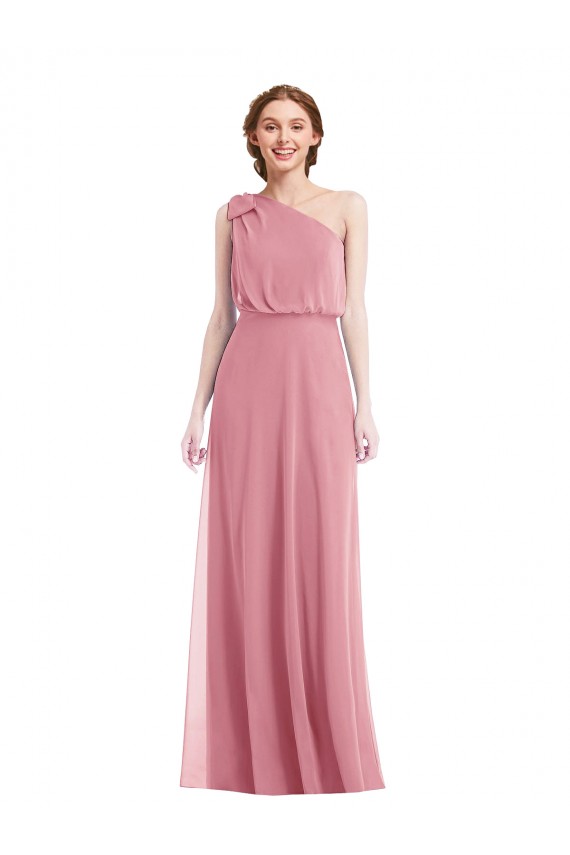 Comprare Pelle rosa Linea A Una spalla Chiffona Lunga Abiti da damigella donore
