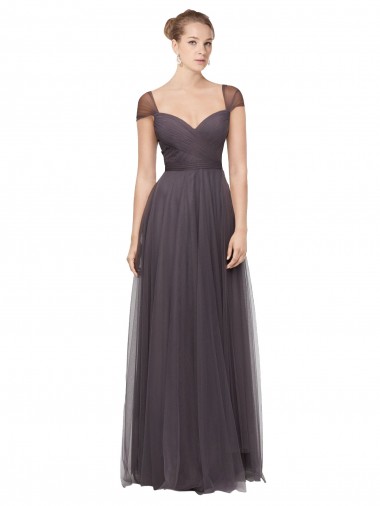Comprare Pewter Linea A Innamorato Tulle Lunga Abiti da damigella donore
