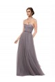 Comprare Pewter Linea A Sottili Tulle Lunga Abiti da damigella donore