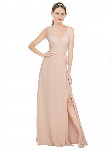 Comprare Rosa 114 Linea A Scollatura a V Chiffona Lunga Abiti da damigella donore