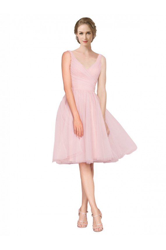 Comprare Rosa Linea A Scollatura a V Al ginocchio Tulle Corto Abiti da damigella donore / Abiti da cocktail