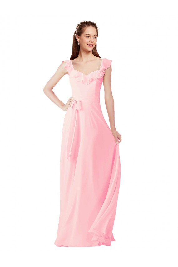 Comprare Rosa Linea A Scollatura a V Chiffona Lunga Abiti da damigella donore