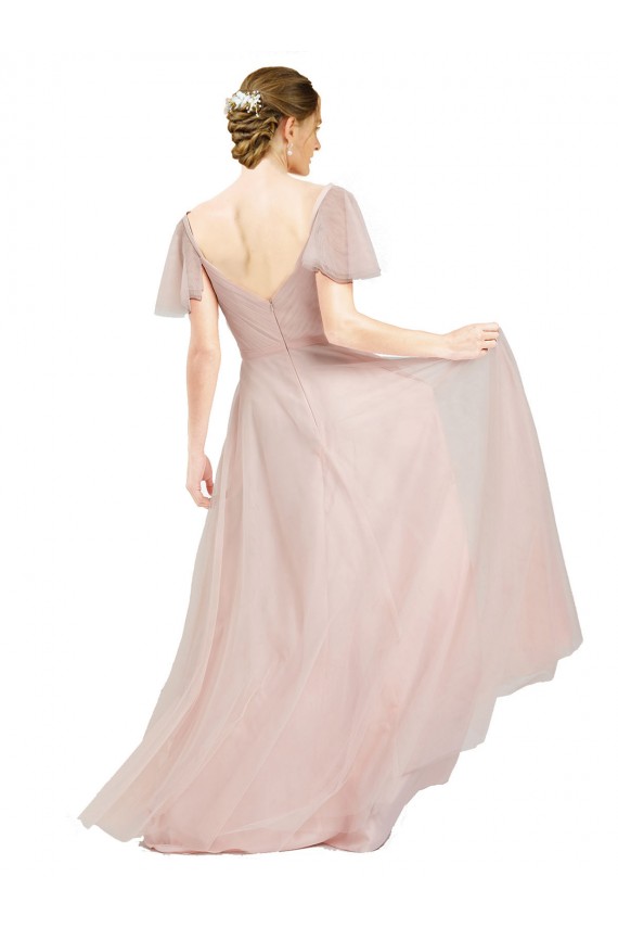 Comprare Rosa Linea A Scollatura a V Tulle Lunga Abiti da damigella donore