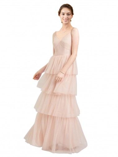 Comprare Rosa Linea A Scollatura a V Tulle Lunga Abiti da damigella donore