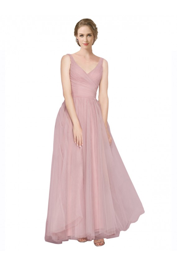 Comprare Rosa Linea A Scollatura a V Tulle Lunga Abiti da damigella donore