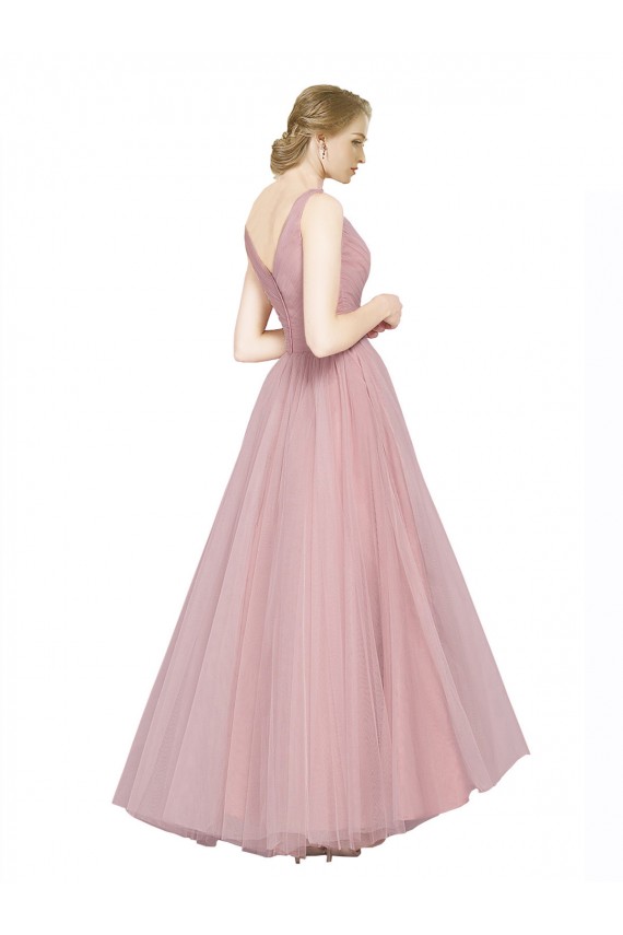 Comprare Rosa Linea A Scollatura a V Tulle Lunga Abiti da damigella donore