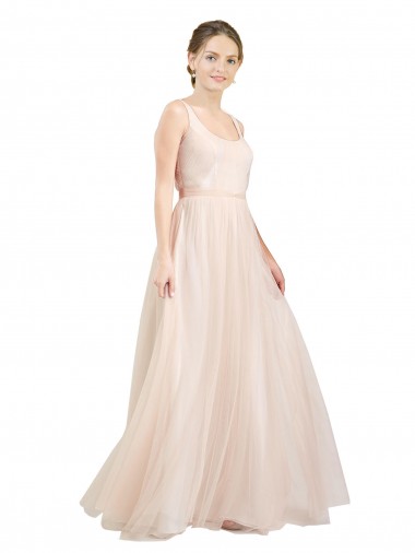 Comprare Rosa Linea A Scoop Tulle Lunga Abiti da damigella donore