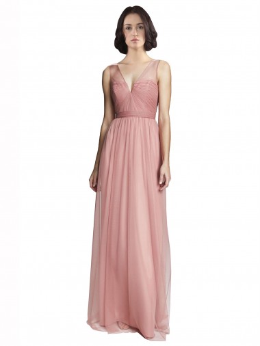 Comprare Rosa Rosa Linea A Scollatura a V Tulle Lunga Abiti da damigella donore