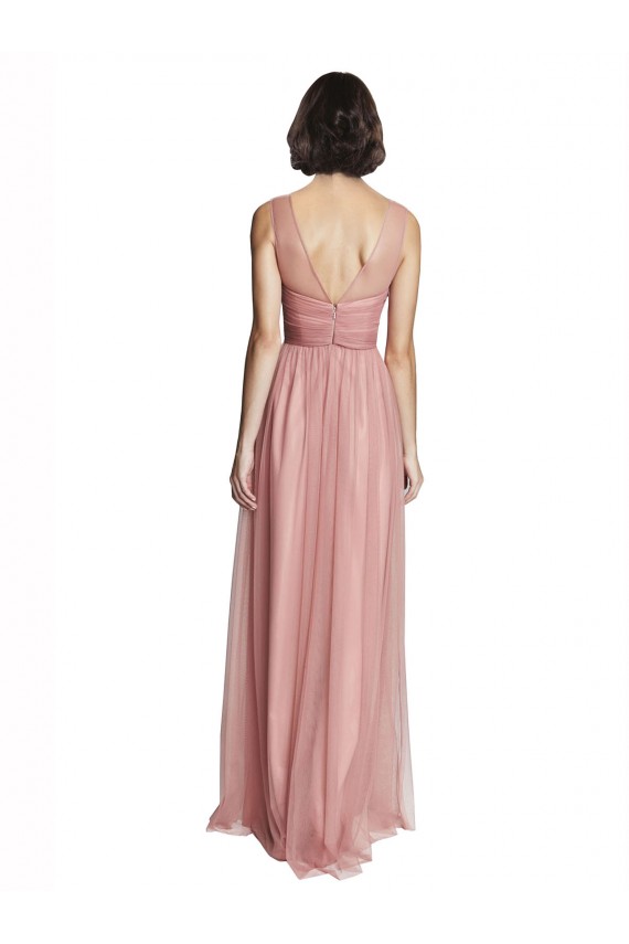 Comprare Rosa Rosa Linea A Scollatura a V Tulle Lunga Abiti da damigella donore