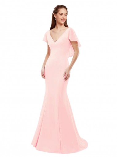 Comprare Rosa Stile sirena Scollatura a V Chiffona Lunga Abiti da damigella donore