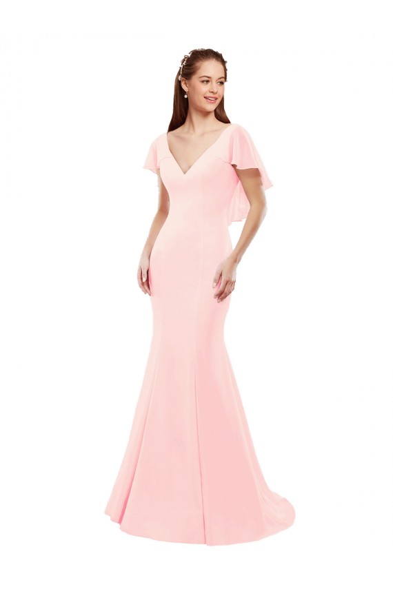 Comprare Rosa Stile sirena Scollatura a V Chiffona Lunga Abiti da damigella donore