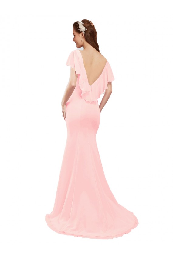 Comprare Rosa Stile sirena Scollatura a V Chiffona Lunga Abiti da damigella donore