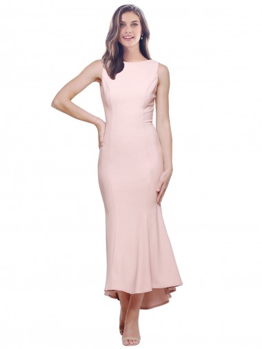 Comprare Rosa Tubino Alto Collo Midi Crespo Elastico Corto Abiti da damigella donore / Abiti da sera / Abiti da cocktail