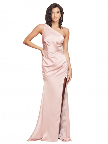 Comprare Rosa Tubino Una spalla Raso Setoso Lunga Formali Abiti da damigella donore / Abiti da sera / Abiti da ballo