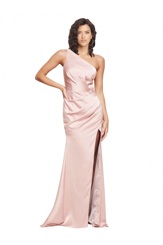 Comprare Rosa Tubino Una spalla Raso Setoso Lunga Formali Abiti da damigella donore / Abiti da sera / Abiti da ballo