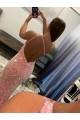 Comprare Rosa Tubino Una spalla Sweep treno Paillettes Velluto Lunga Abiti da ballo