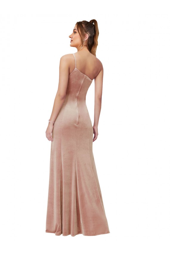 Comprare Rosa Tubino Una spalla Velluto Elastico Lunga Formali Abiti da damigella donore / Abiti da sera / Abiti da ballo