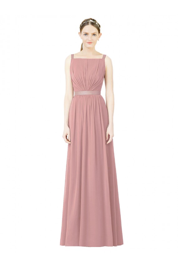 Comprare Rosa polveroso Linea A Alto Collo Chiffona Lunga Abiti da damigella donore