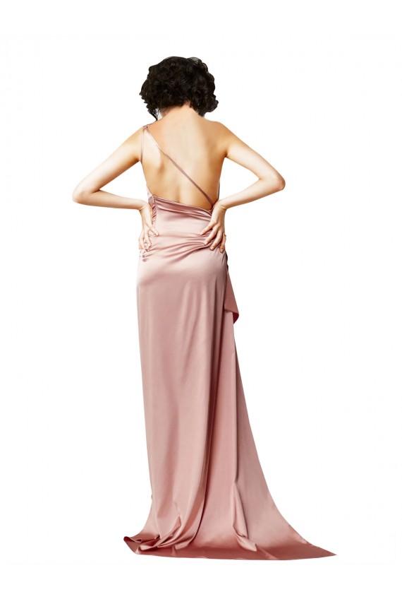 Comprare Rosa polveroso Linea A Una spalla Raso Setoso Lunga Formali Abiti da damigella donore / Abiti da sera / Abiti da ballo