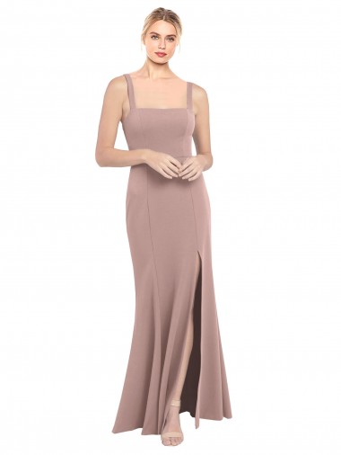 Comprare Rosa polveroso Stile sirena Piazza Alto Collo Crespo Elastico Lunga Abiti da damigella donore / Abiti da ballo