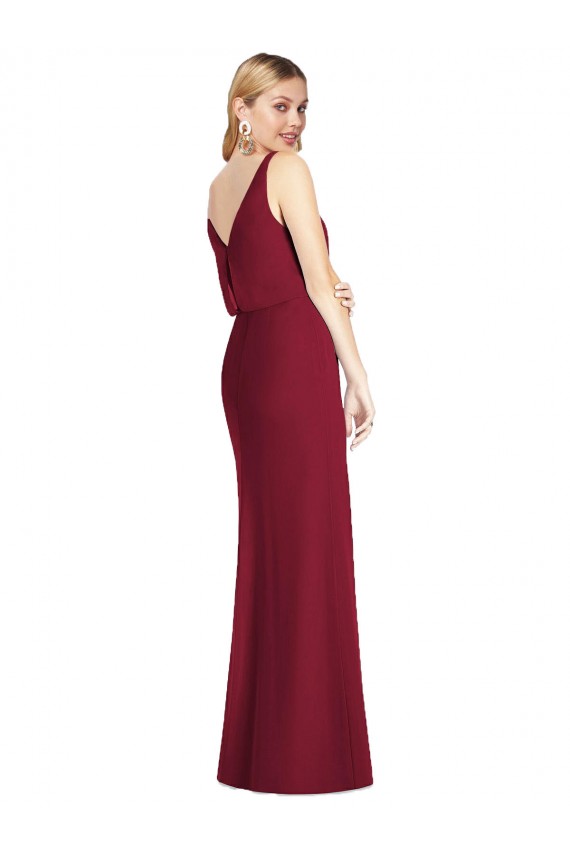 Comprare Rosa polveroso Stile sirena Scollatura a V Chiffona Lunga Abiti da damigella donore