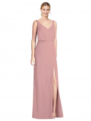 Comprare Rosa polveroso Stile sirena Scollatura a V Chiffona Lunga Abiti da damigella donore