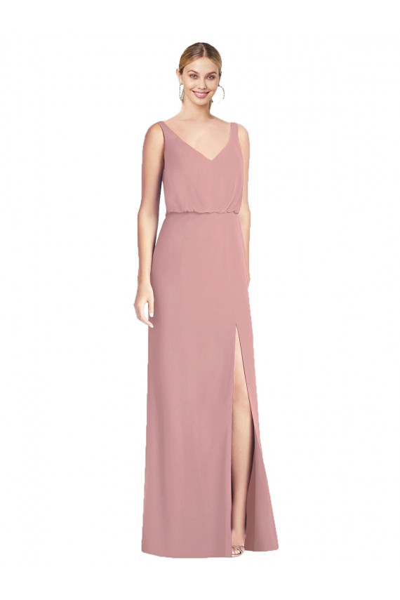 Comprare Rosa polveroso Stile sirena Scollatura a V Chiffona Lunga Abiti da damigella donore