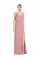 Comprare Rosa polveroso Stile sirena Scollatura a V Chiffona Lunga Abiti da damigella donore