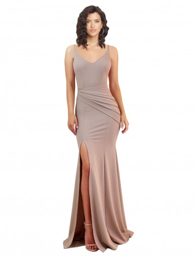 Comprare Rosa polveroso Stile sirena Scollatura a V Crespo Elastico Lunga Formali Abiti da damigella donore / Abiti da sera / Abiti da ballo