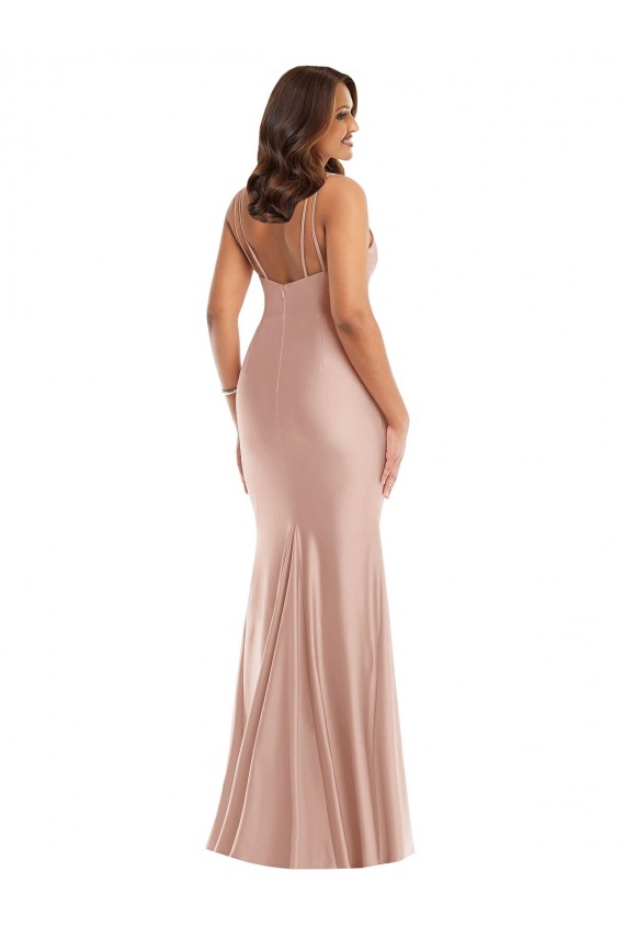 Comprare Rosa polveroso Stile sirena Scollatura a V Raso Setoso Lunga Formali Abiti da damigella donore / Abiti da sera / Abiti da ballo
