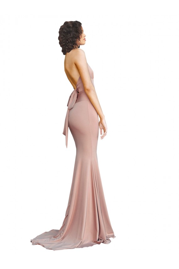Comprare Rosa polveroso Stile sirena Scollatura a V Spandex Lunga Formali Abiti da damigella donore / Abiti da sera / Abiti da ballo