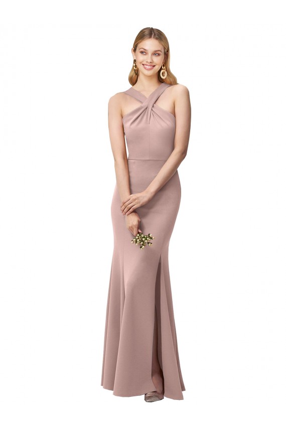 Comprare Rosa polveroso Tubino Capestro Alto Collo Crespo Elastico Lunga Abiti da damigella donore / Abiti da ballo