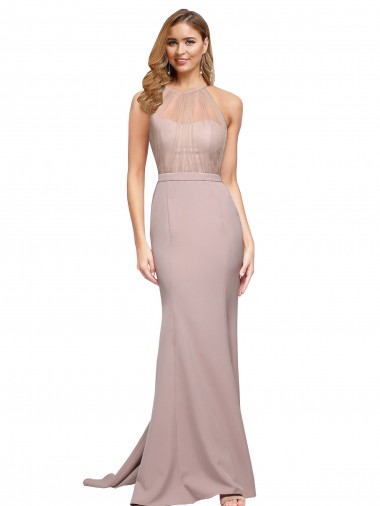 Comprare Rosa polveroso Tubino Innamorato Alto Collo Sweep treno Crespo Elastico Lunga Formali Abiti da damigella donore / Abiti da sera / Abiti da ballo