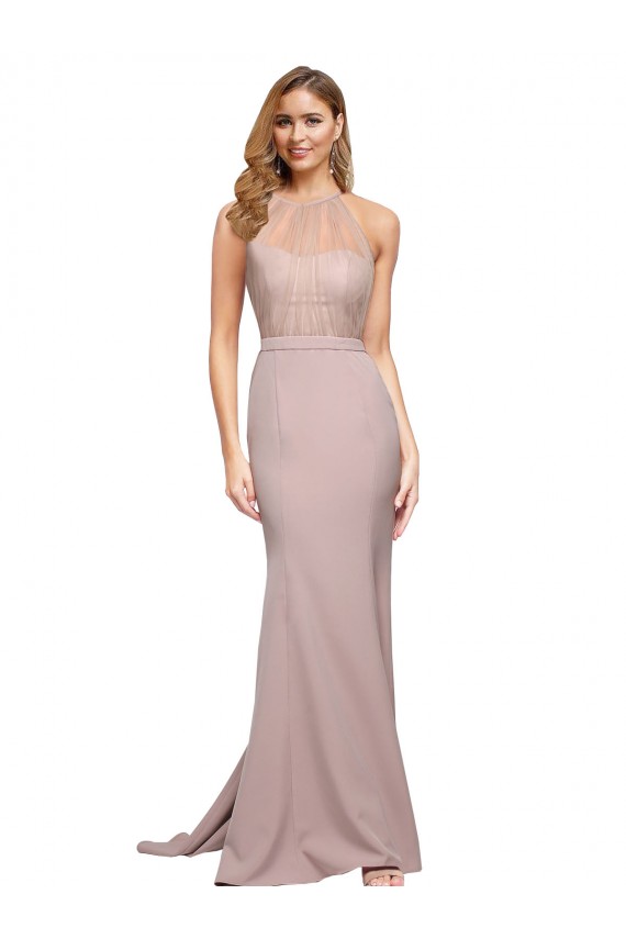 Comprare Rosa polveroso Tubino Innamorato Alto Collo Sweep treno Crespo Elastico Lunga Formali Abiti da damigella donore / Abiti da sera / Abiti da ballo
