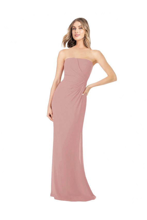 Comprare Rosa polveroso Tubino Senza spalline Chiffona Lunga Abiti da damigella donore
