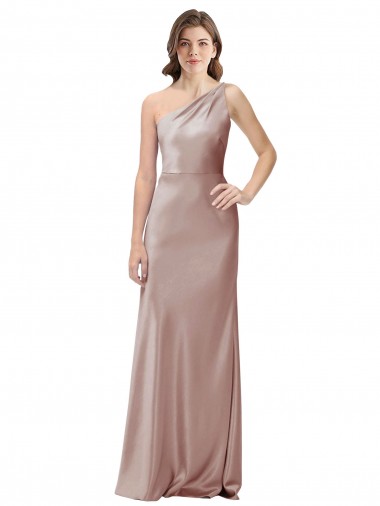 Comprare Rosa polveroso Tubino Una spalla Raso Elastico Lunga Formali Abiti da damigella donore / Abiti da sera / Abiti da ballo