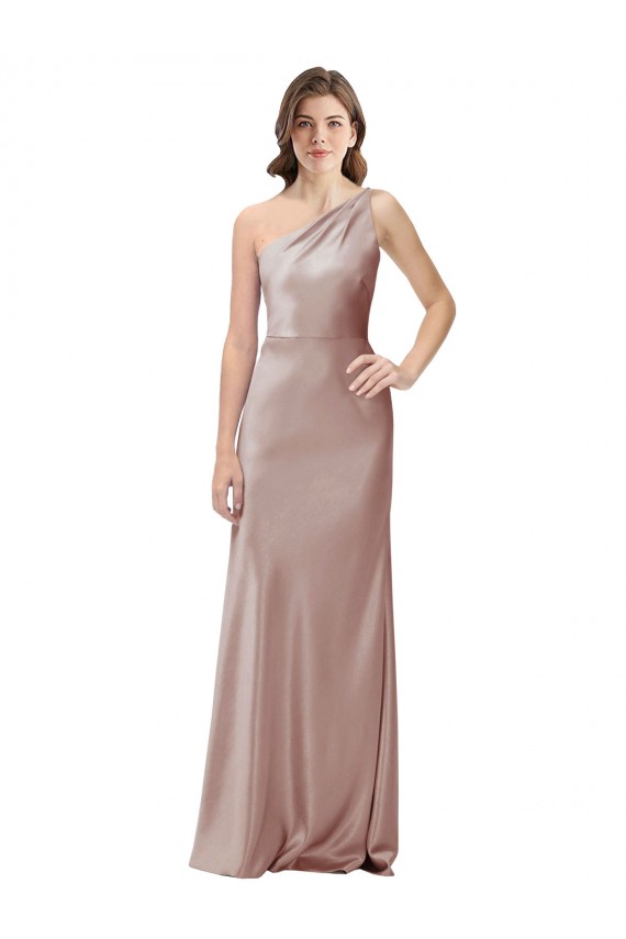 Comprare Rosa polveroso Tubino Una spalla Raso Elastico Lunga Formali Abiti da damigella donore / Abiti da sera / Abiti da ballo