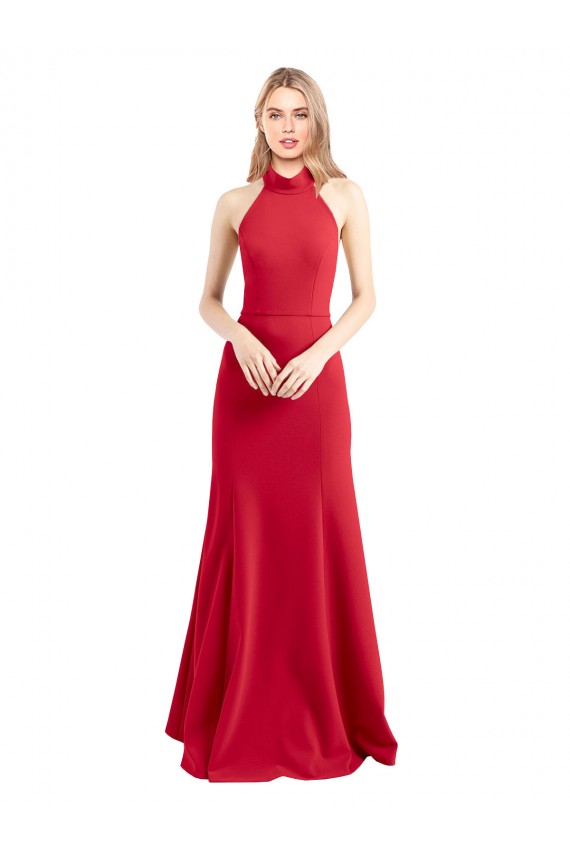 Comprare Rosso Linea A Capestro Alto Collo Crespo Elastico Lunga Formali Abiti da damigella donore / Abiti da sera / Abiti da ballo