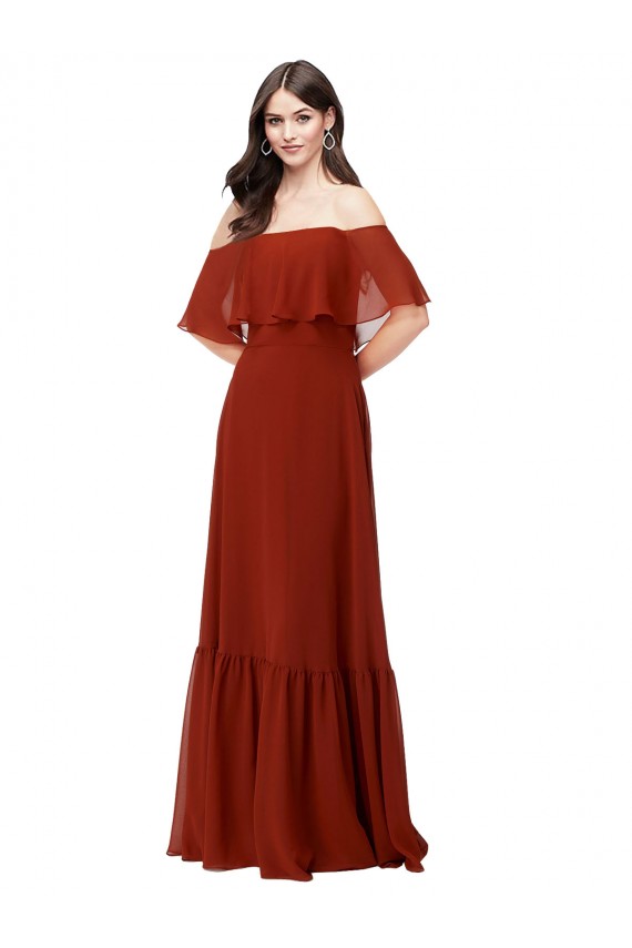 Comprare Rosso Linea A Chiffona Lunga Abiti da damigella donore