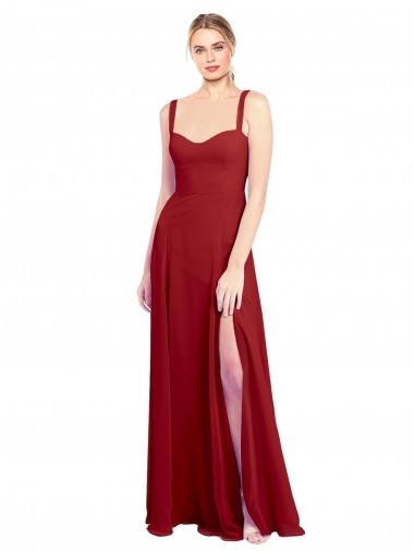 Comprare Rosso Linea A Innamorato Chiffona Lunga Abiti da damigella donore