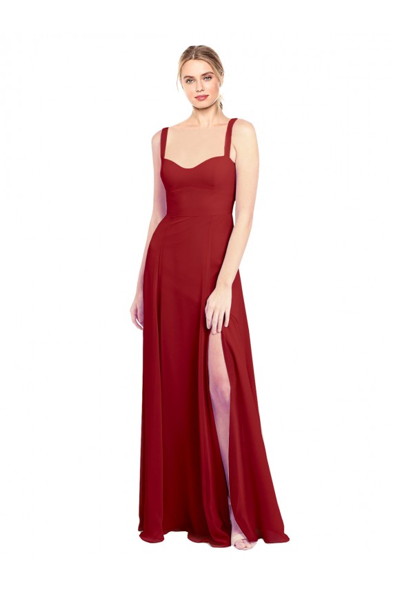 Comprare Rosso Linea A Innamorato Chiffona Lunga Abiti da damigella donore